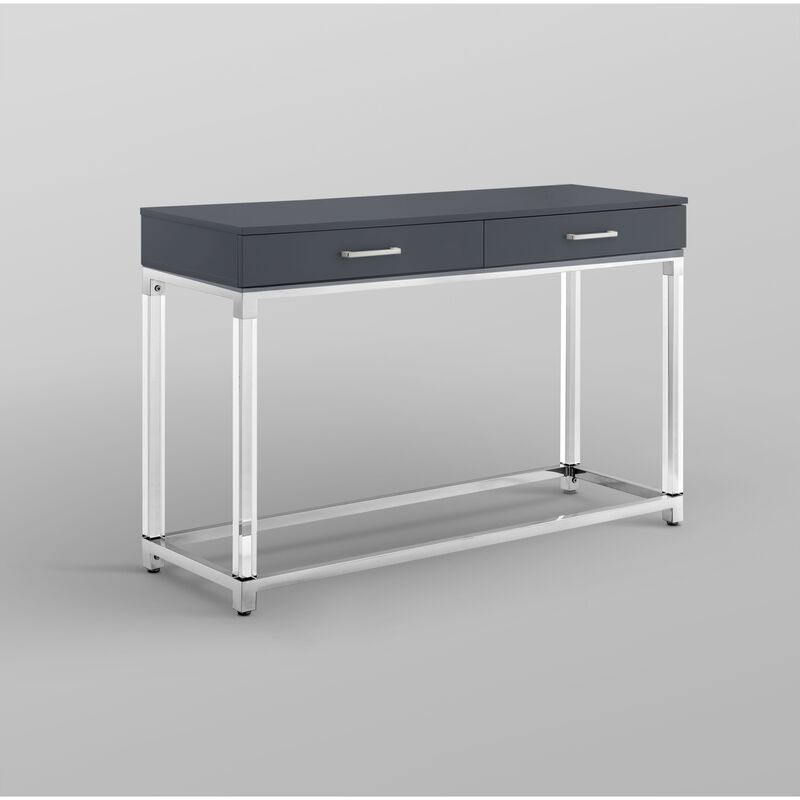 Inspired Home Kalel High Gloss 2 Drawers Console Table with Acrylic Legs and Stainless Steel Base