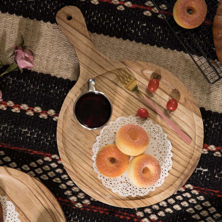 Wood Pizza Peel Shape Round Serving Tray Display Platter