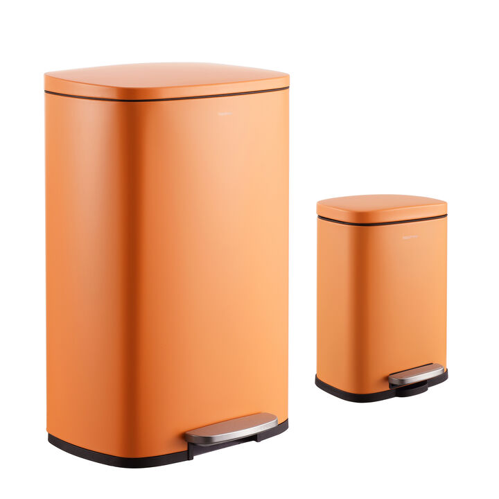 Rectangular 13.2-Gallon Trash Can with Soft-Close Lid and FREE Mini Trash Can, Carrot Cake