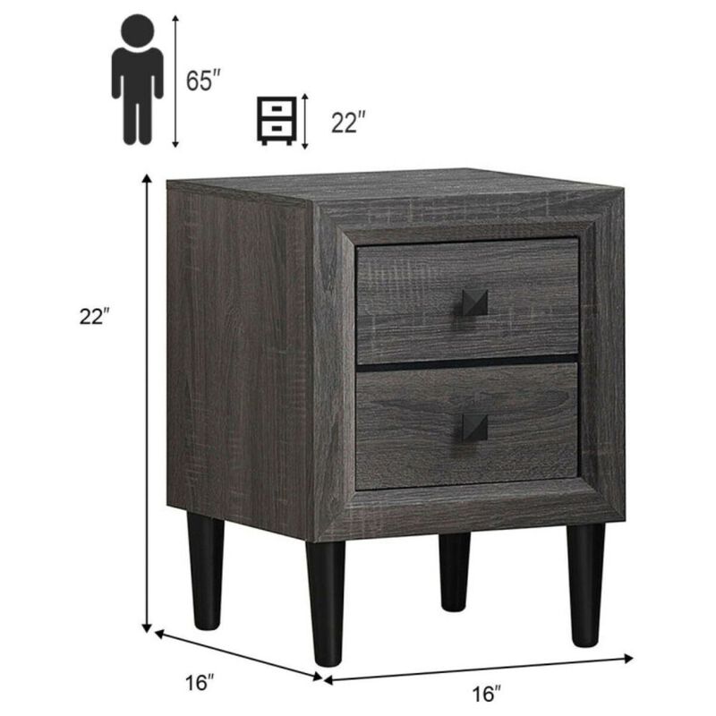 Hivago 2 Pieces Multipurpose Retro Nightstand Set with 2 Drawers