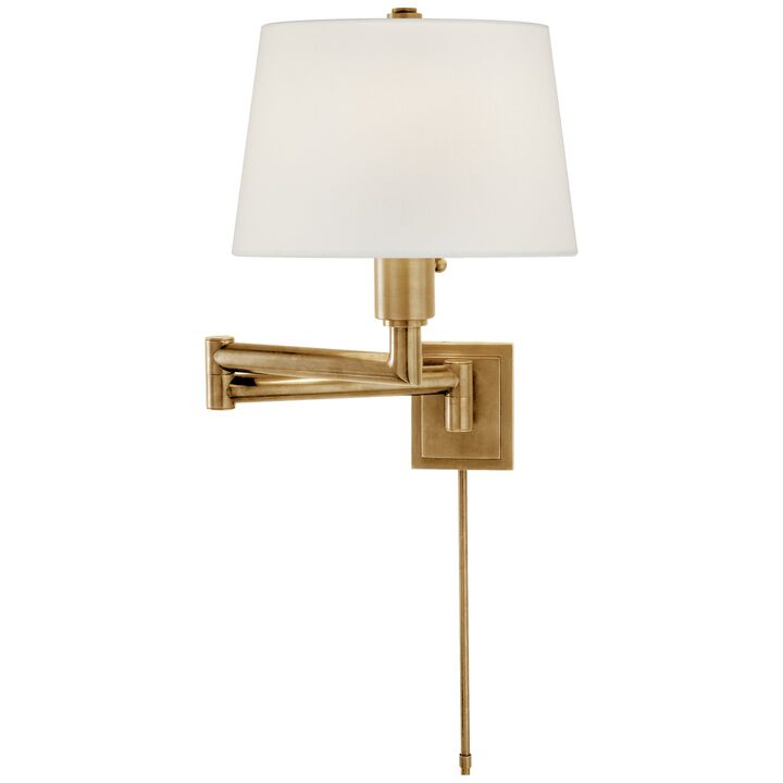 Chunky Swing Arm in Antique-Burnished Brass with Linen Shade