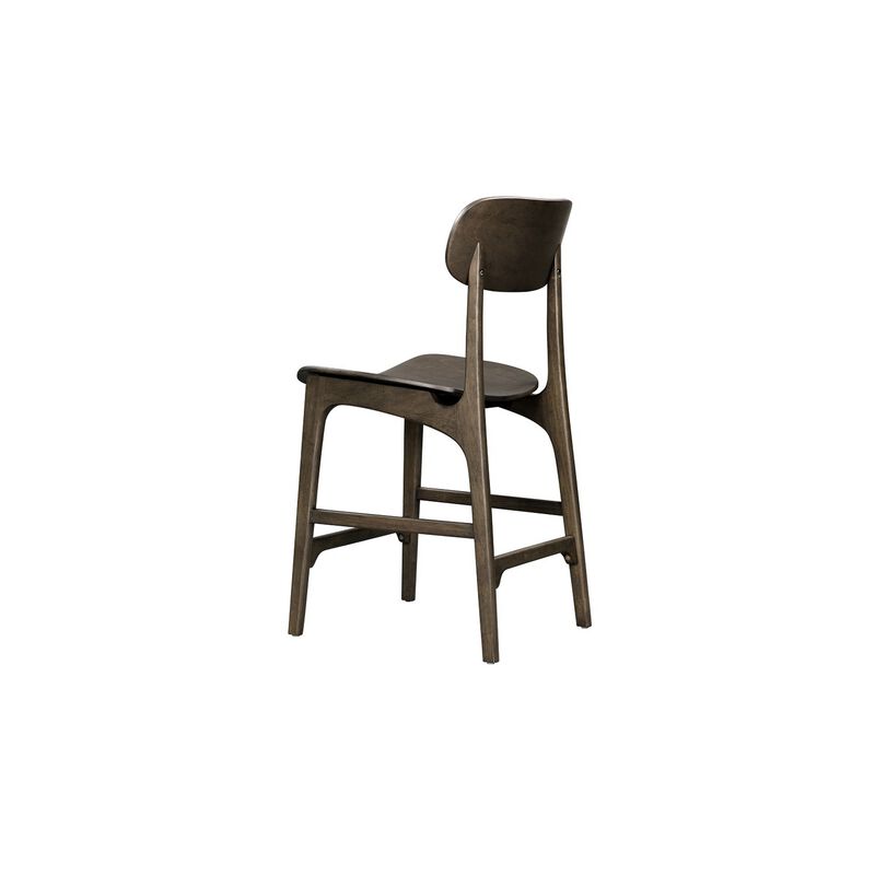 Seln 24 Inch Counter Stool Chair, Curved Seat, Open Back, Dark Gray Wood - Benzara