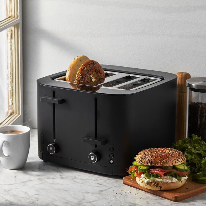 ZWILLING Enfinigy, 4-Slice Toaster with 4 Slots, Extra Wide 1.5" Slots for Bagels and Toast, Black