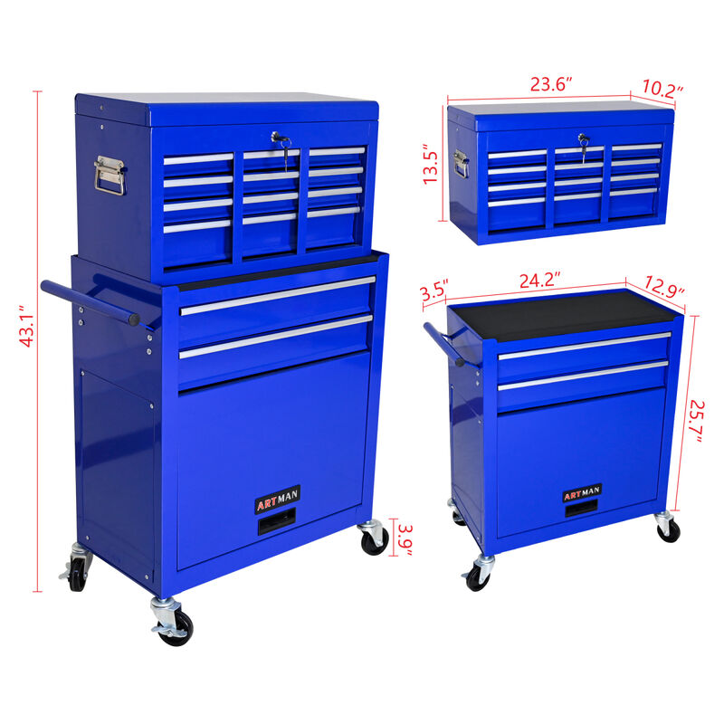 High Capacity Rolling Tool Chest with Wheels and Drawers, 8-Drawer Tool Storage Cabinet-BLUE