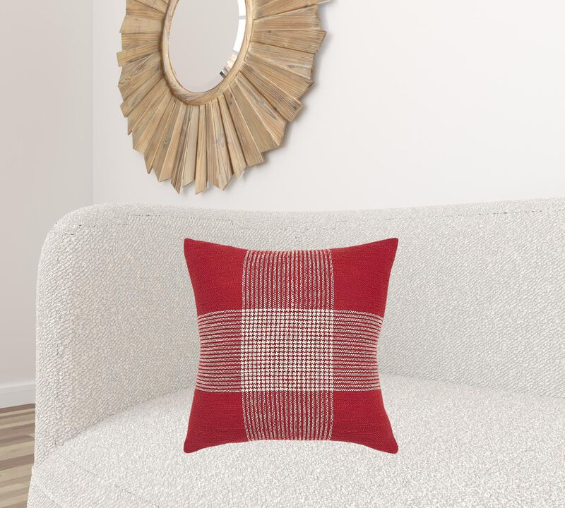 Homezia Red White Plaid Pattern Throw Pillow