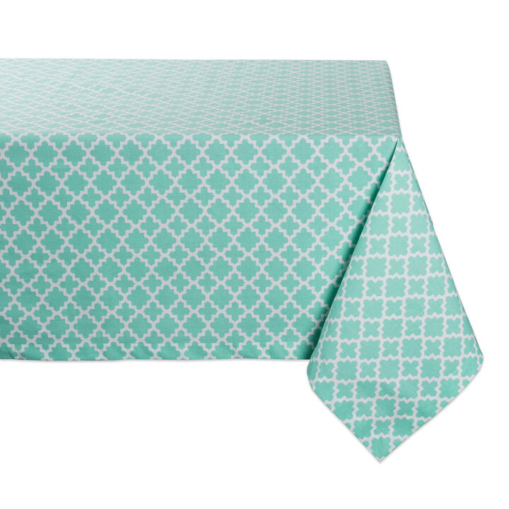 120" Aqua Blue Cotton Lattice Tablecloth