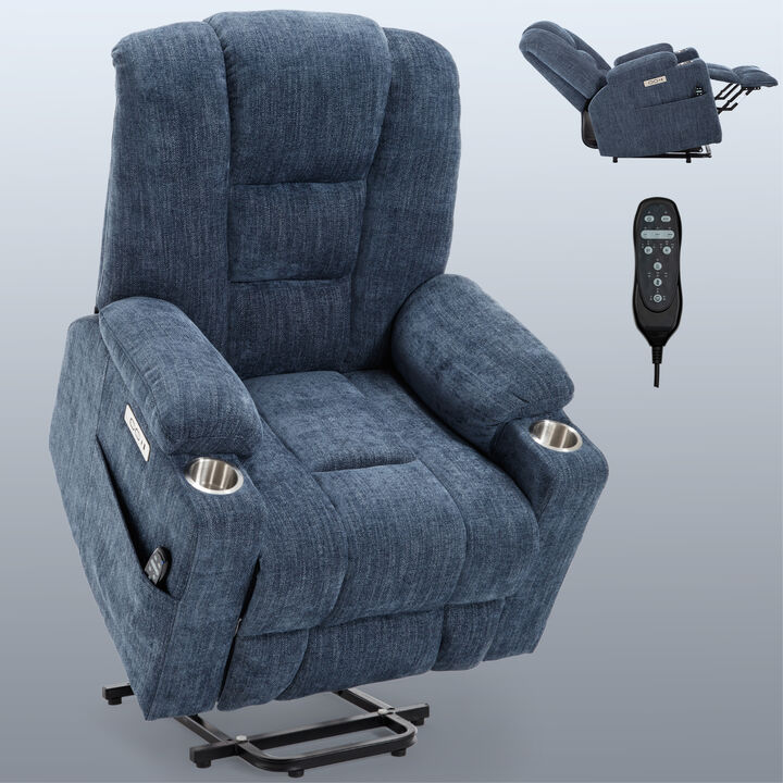 Heavy Duty Power Lift Recliner Chair for Elderly - Overstuffed Wide Seat with Massage & Heat, USB/Type-C Ports, 2 Cup Holders