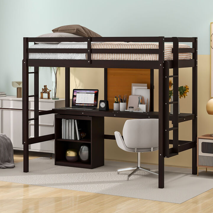 Merax Modern  Wooden Loft Bed with Desk