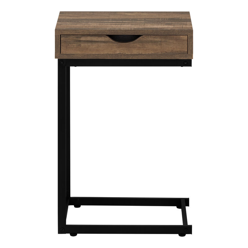 Monarch Specialties I 3602 Accent Table, C-shaped, End, Side, Snack, Storage Drawer, Living Room, Bedroom, Metal, Laminate, Brown, Black, Contemporary, Modern