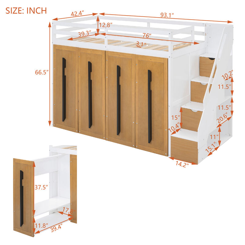 Merax Modern Loft Bed with Storage Stairs