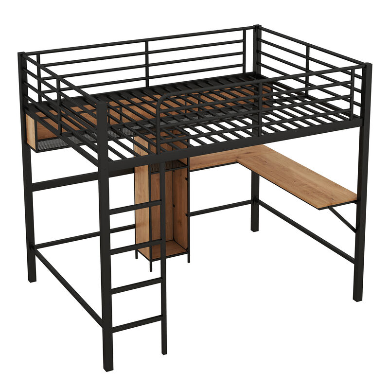 Merax Metal & Wood Loft Bed with L -shaped Desk