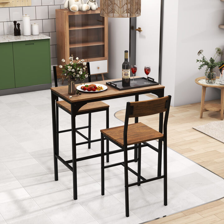 3 Pieces Bar Table Set with 2 Stools-Black