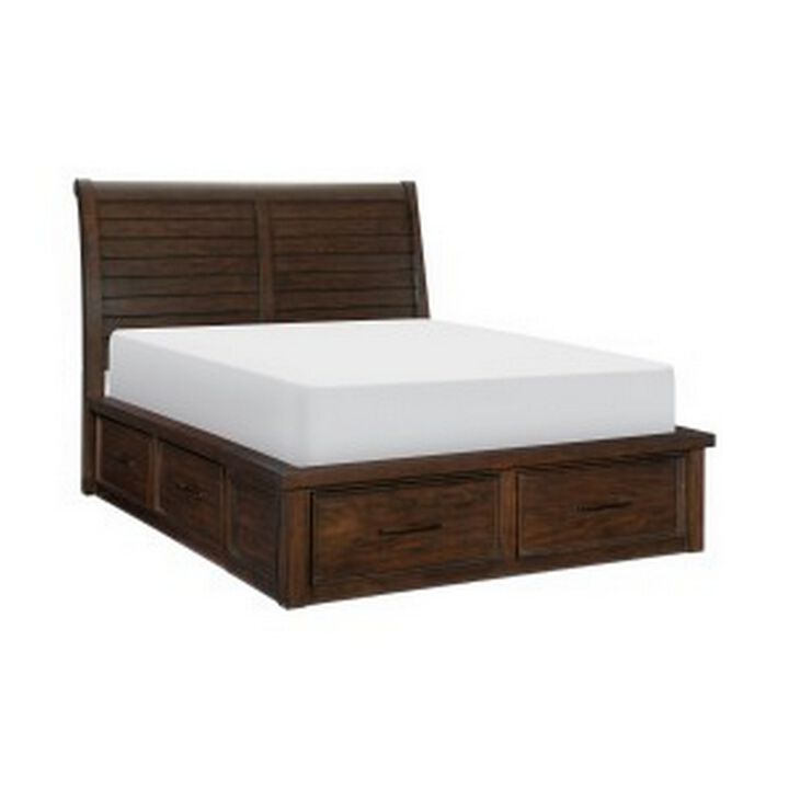Daisy Queen Platform Bed, 6 Storage Drawers, Metal Handles, Brown Wood - Benzara