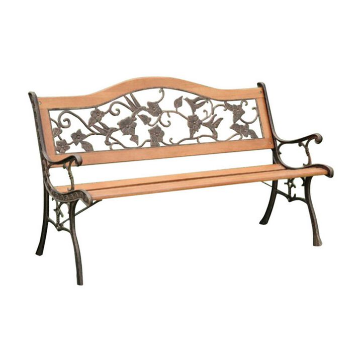 Alba Transitional Park Bench, Antique Oak Finish-Benzara