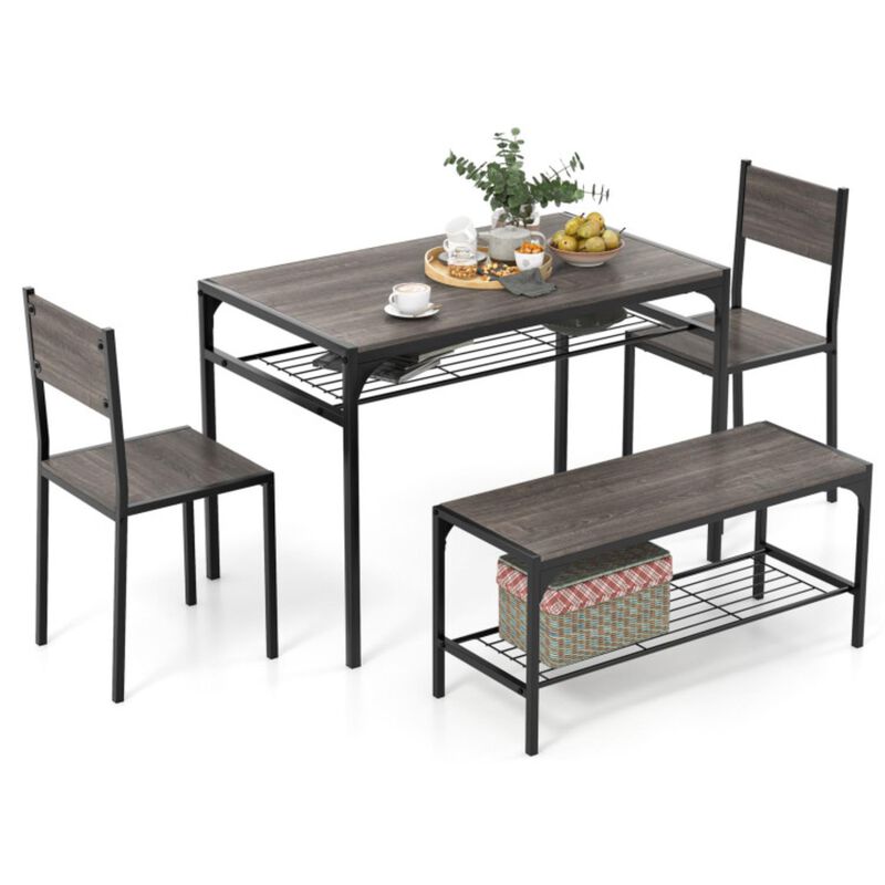 Hivvago Industrial Style Rectangular Kitchen Table with Bench and Chairs