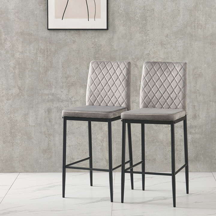 light gray Barstool, velvet stool, modern bar chair, Barstool with metal legs, kitchen stool, dining chair, 2-piece set