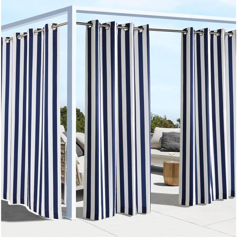 Commonwealth Outdoor Decor Coastal Stripe Grommet Top Curtain Panel - 50x108'' - Navy