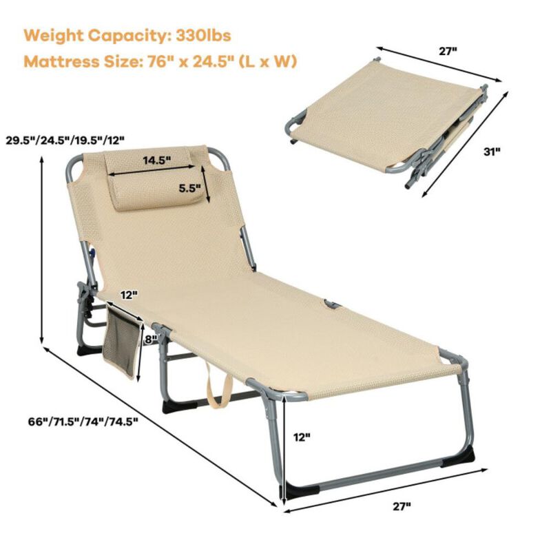 Hivvago 4-Fold Oversize Padded Folding Lounge Chair with Removable Soft Mattress