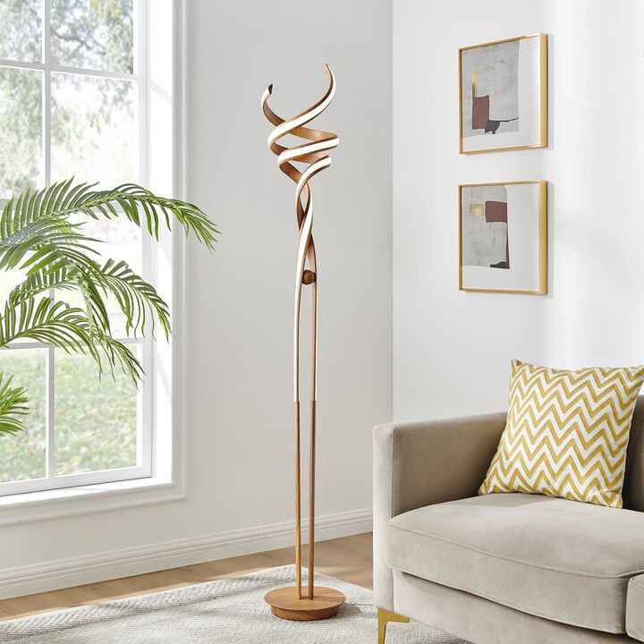 Munich Floor Lamp Wood Metal Dimmable Integrated LED