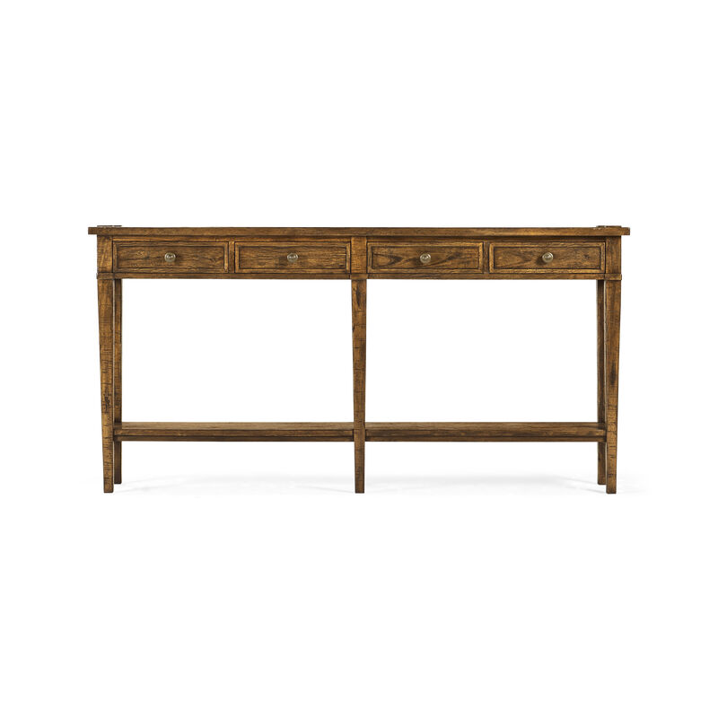 Country Walnut 4 Drawer Console Table