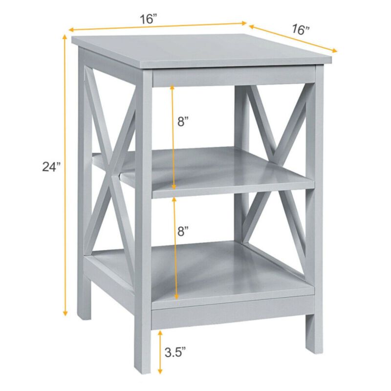 3-Tier X-Design Nightstands with Storage Shelves for Living Room Bedroom