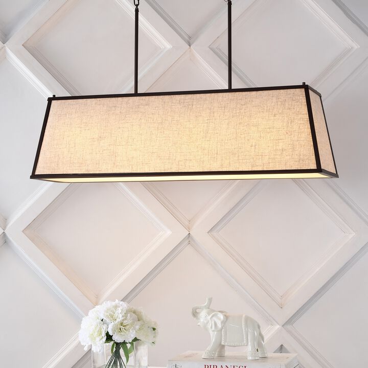 Crosby 42" 4-Light Minimalist Industrial Trapezoidal Linen Iron Linear LED Pendant, Oil Rubbed Bronze/Beige