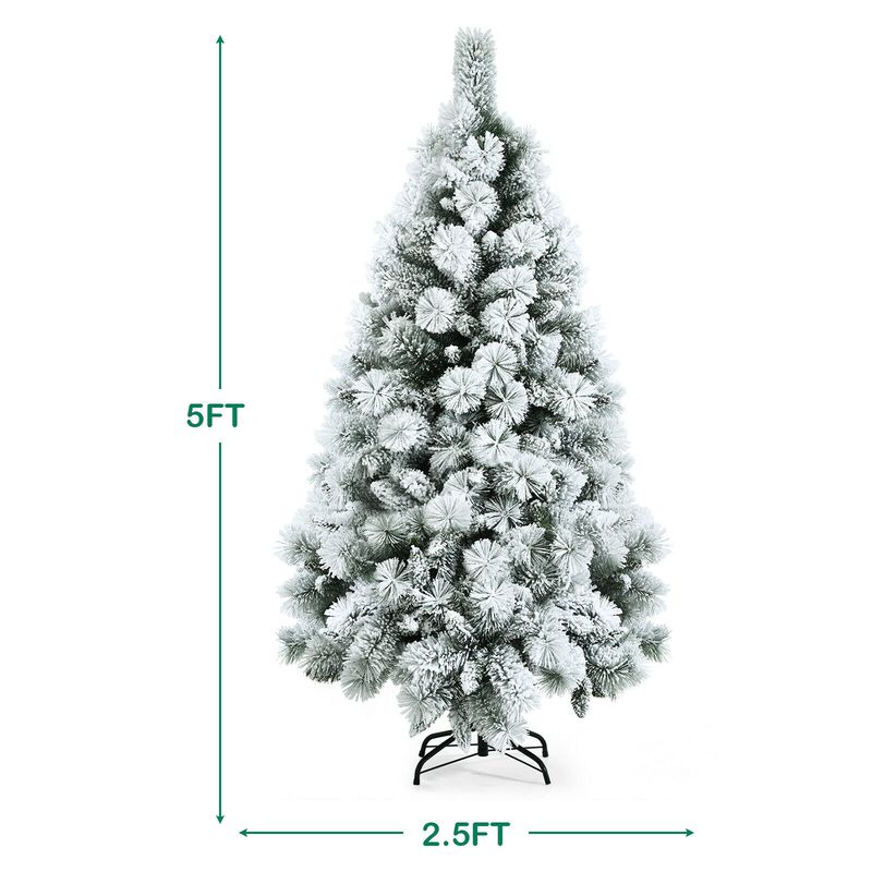 Flocked Hinged Artificial Christmas Slim Tree with Pine Needles