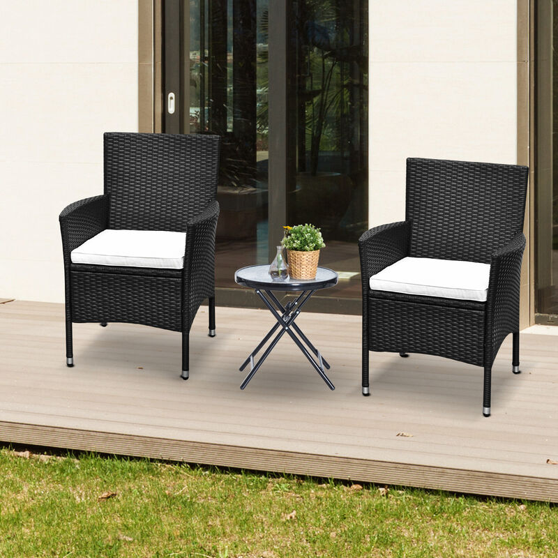 2PC Patio Rattan Wicker Dining Armrest Chairs Furniture W/ Cushions