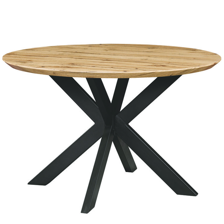 LeisureMod Ravenna Modern 47" Round Wood Dining Table with Sleek Metal Base – Stylish Dining Table for Living Room, Kitchen, and Modern Spaces