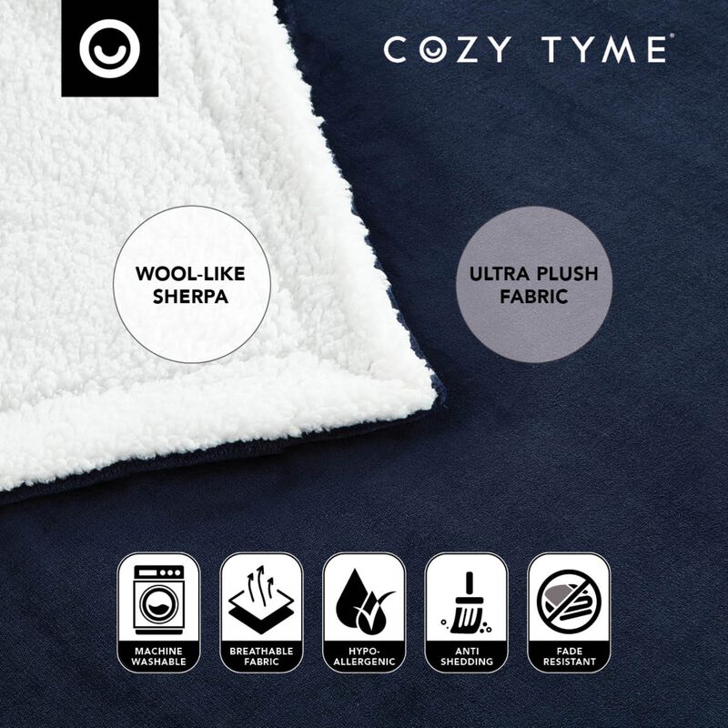 Cozy Tyme Babineaux Flannel Reversible Solid Sherpa Throw Blanket 90"x90"
