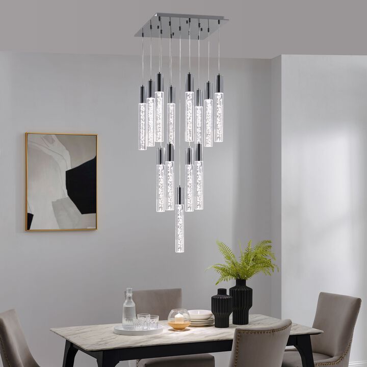 Sparkling Night Chandelier Chrome Metal and Acrylic 13 LED Light Dimmable