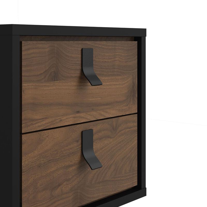 Tvilum Ry 2 Drawer Nightstand, Black Matte/Walnut