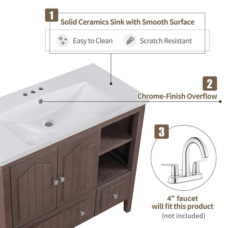 Merax Painted Finish 36" Bathroom Vanity with Ceramic Basin