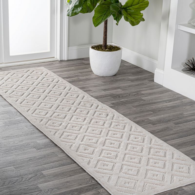 Portmany Neutral Diamond Trellis Indoor/Outdoor Area Rug