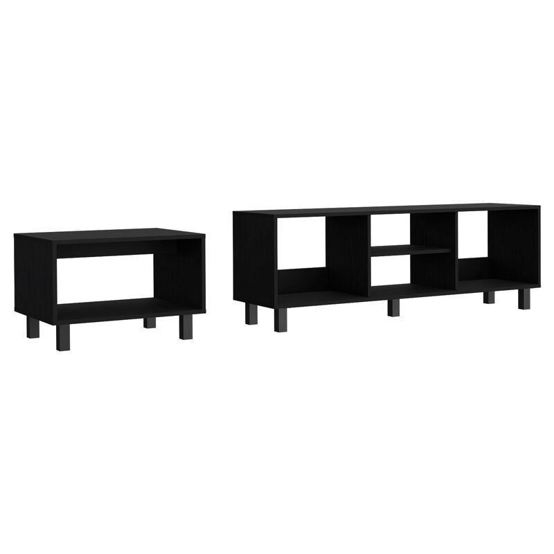 Eclipse Living Room Duo Set with TV Stand And Coffee Table with Steel Accents-Black