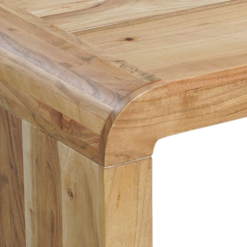 Cascade 36 Inch Coffee Table, Handcrafted Natural Acacia Wood, Rectangular Curved Waterfall Top