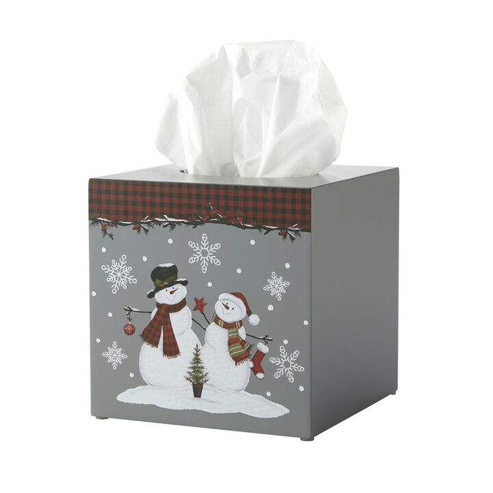 SKL Home Saturday Knight Ltd Woodland Winter Tissue Box Cover - 5.79x5.87x5.82, Red