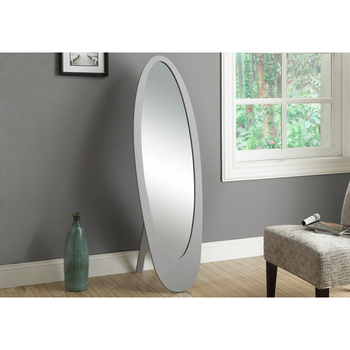 Monarch Specialties I 3359 Mirror, Full Length, Standing, Floor, 60" Oval, Dressing, Bedroom, Wood, Grey, Contemporary, Modern