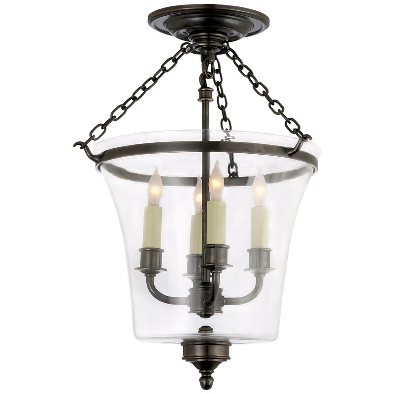 Sussex Semi-Flush Bell Jar Lantern in Bronze