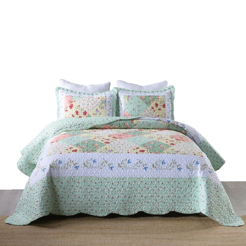 MarCielo 3 Piece Printed Quilt Bedspread Set