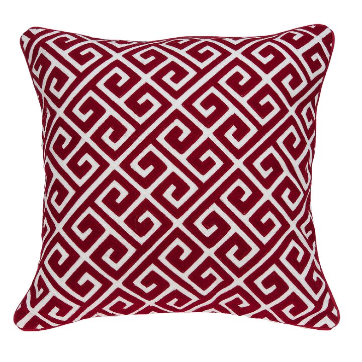 20" Red and White Greek Key Throw Pillow