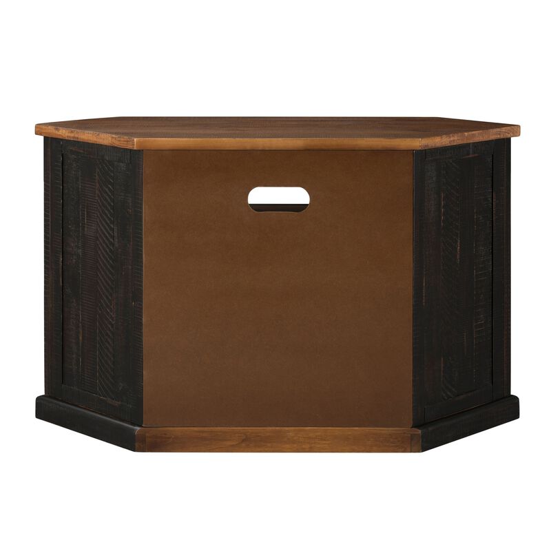 Rustic Style Wooden Corner TV Stand with 2 Door Cabinet, Brown-Benzara