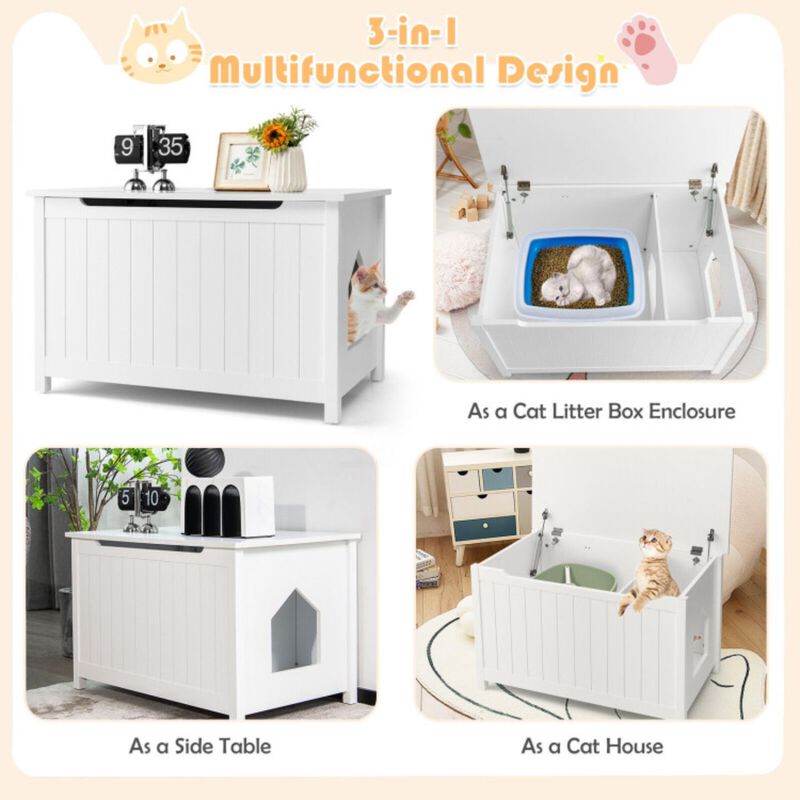 Wooden Cat Litter Box Enclosure with Top Opening Side Table