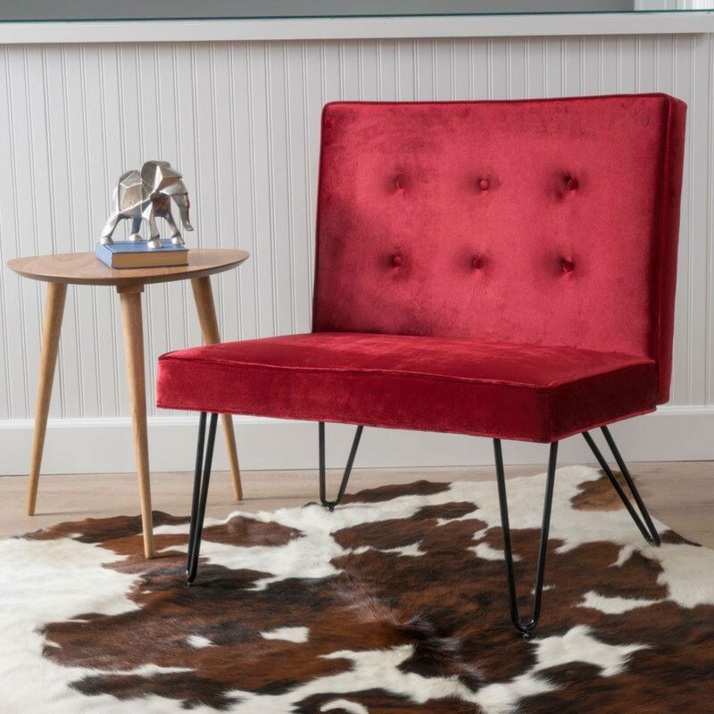 QuikFurn Red Velvety Soft Upholstered Polyester Accent Chair Black Metal Legs