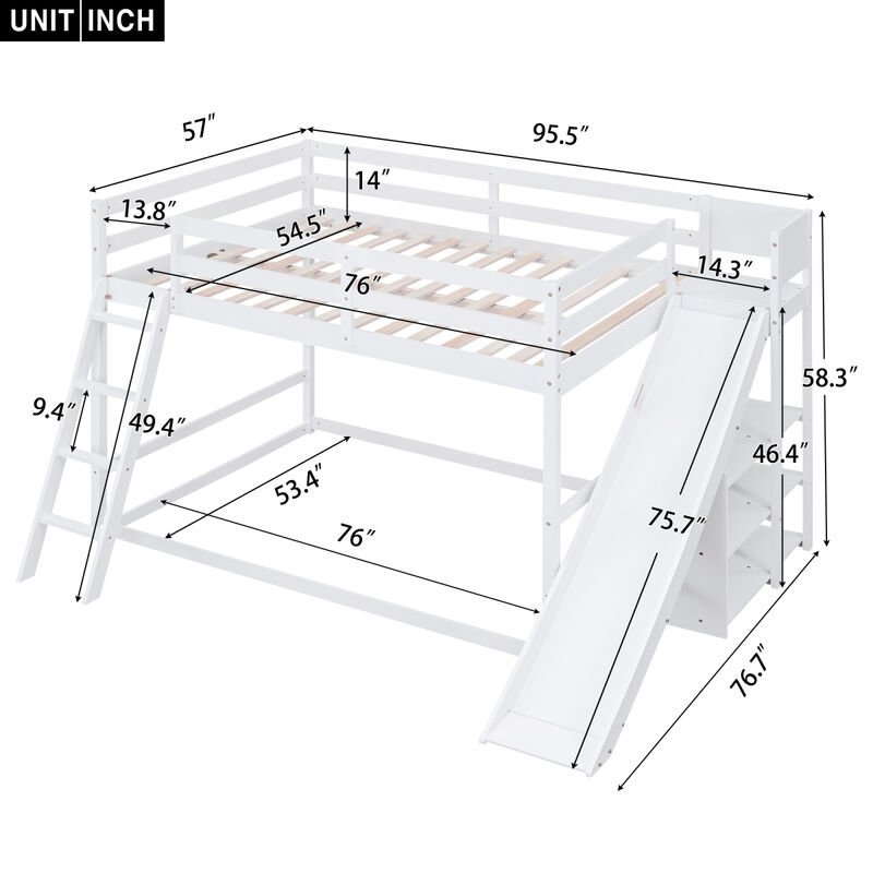 Full Over Full Bunk Bed With Ladder, Slide And Shelves