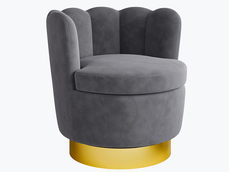 BELLEZE Swivel Accent Chair, Velvet Modern Round Petal Swivel Barrel Chair, 360° Upholstery Swivel Sofa Armchair, Comfy Swivel Accent Chair for Living Room Bedroom - Lotus