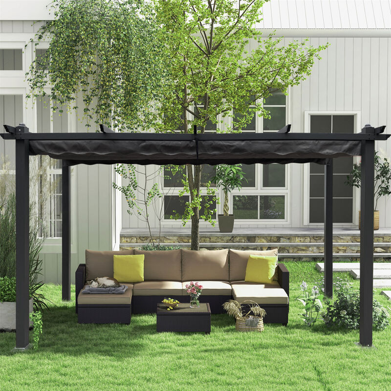 13 x 10FT Outdoor Patio Retractable Pergola With Canopy Sun Shelter Pergola for Gardens, Terraces, Backyard, Gray