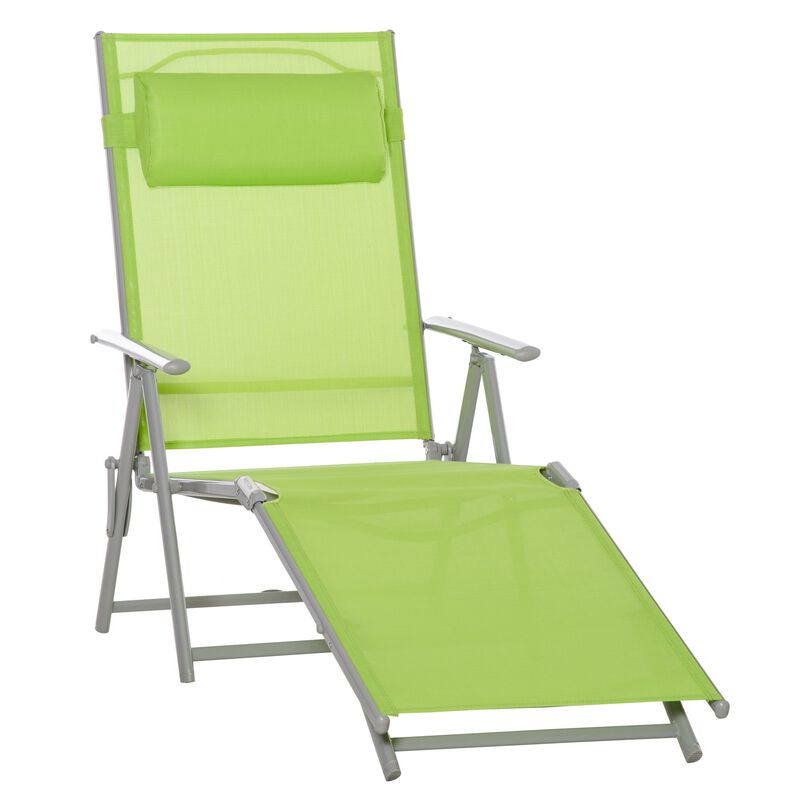 Green Outdoor Comfort: Adjustable Mesh Chaise Portable Recliner