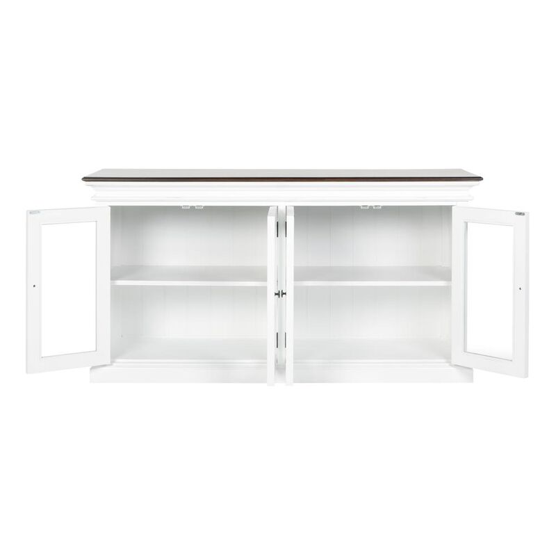 Belen Kox Vintage White Distress & Deep Brown Glass Display Buffet, Belen Kox