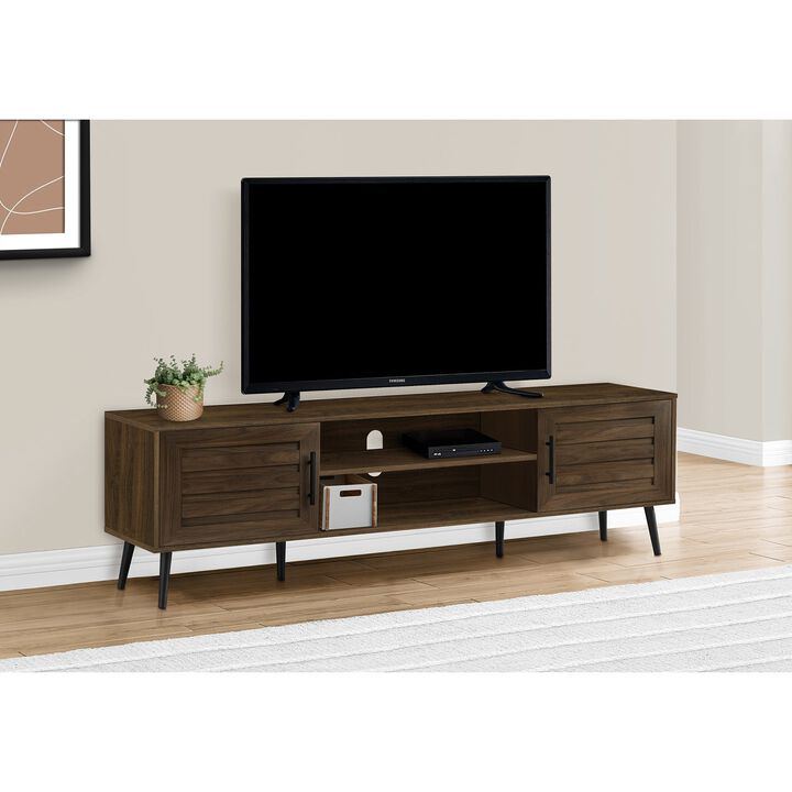 Monarch Specialties I 2717 - Tv Stand, 72 Inch, Console, Media Entertainment Center, Storage Cabinet, Living Room, Bedroom, Brown Laminate, Black Wood Legs, Transitional